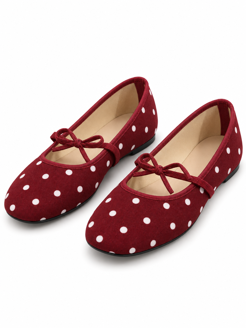 Polka-Dot Bow Ballet Flats — Red