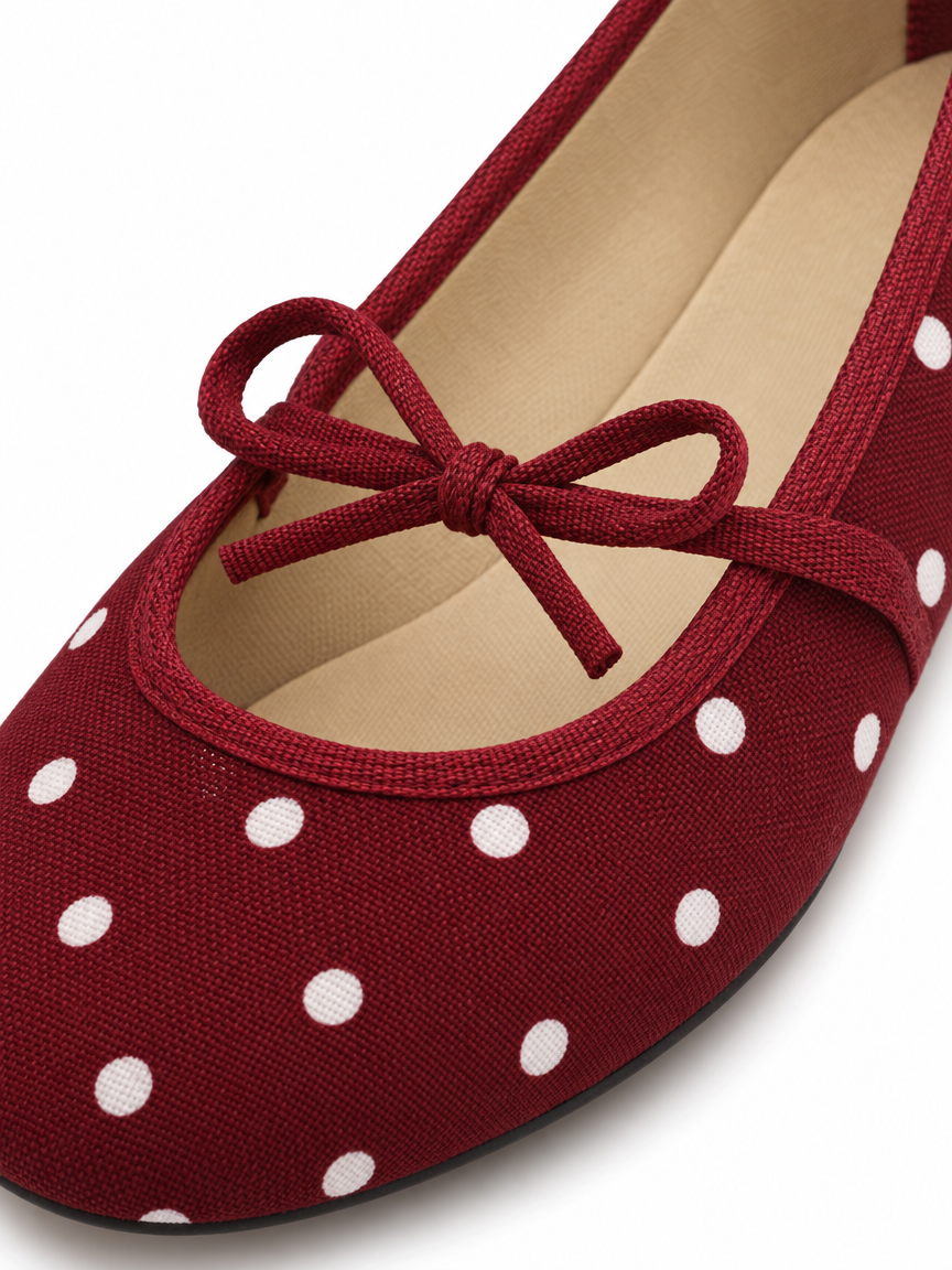 Polka-Dot Bow Ballet Flats — Red