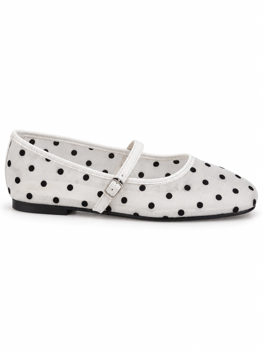 Polka-Dot Mesh Flats — White